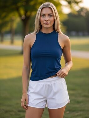 Bestisun Women’s Dark Blue High-Neck Racerback Athletic Tank Top Size-S NWT